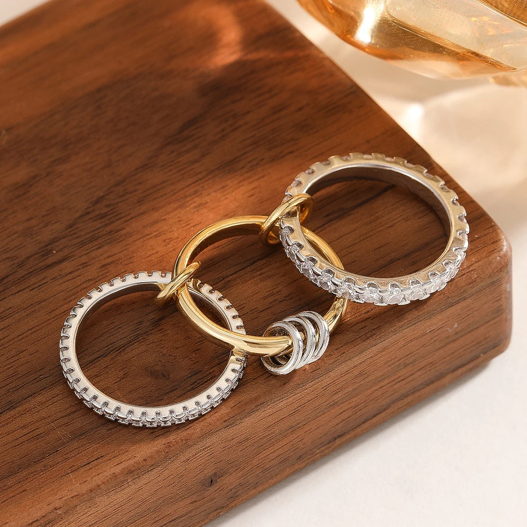 Women's Two-Color Copper Ring Set Hypoallergenic Stackable Jewelry