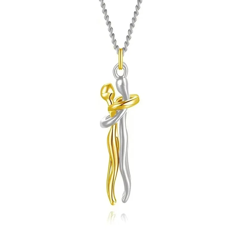 Mother Child Hug Pendant Two-Tone Detachable Necklace Family Gift