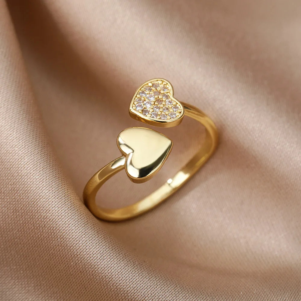 Luxury Zircon Heart Stainless Steel Ring Women Gold Wedding Gift