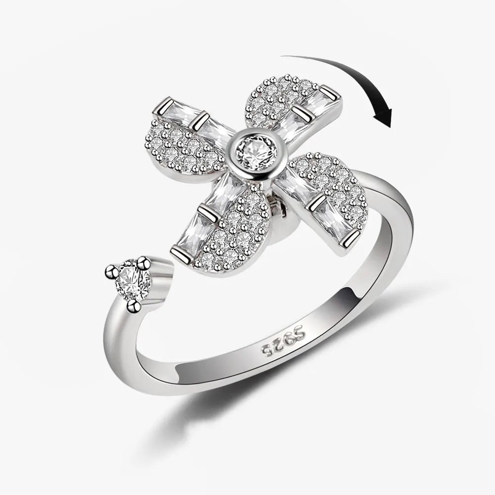 Anti-Stress Crystal Flower Spinner Ring Women Wedding Jewelry Gift
