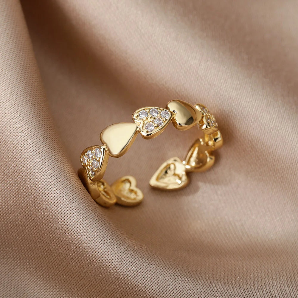 Luxury Zircon Heart Stainless Steel Ring Women Gold Wedding Gift