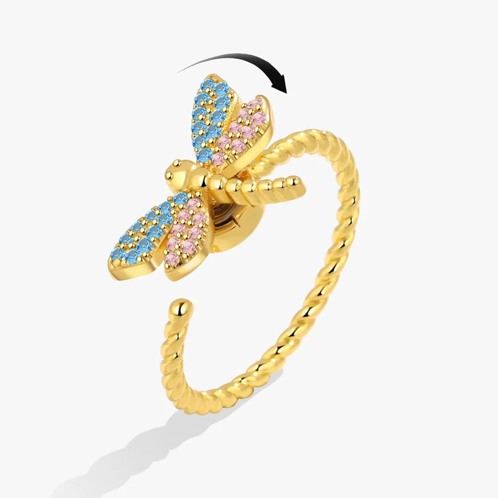 Anti-Stress Crystal Flower Spinner Ring Women Wedding Jewelry Gift
