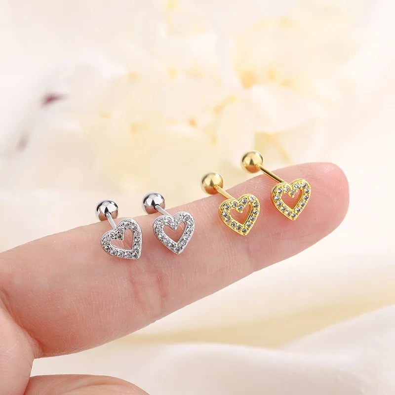 Fashion Heart Stud Earrings Women Hypoallergenic Cartilage Piercing