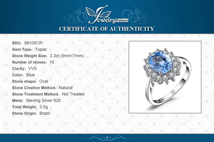 Royal Elegance Princess Diana Inspired Blue Sapphire Ring in 925 Sterling Silver with Natural Gemstones