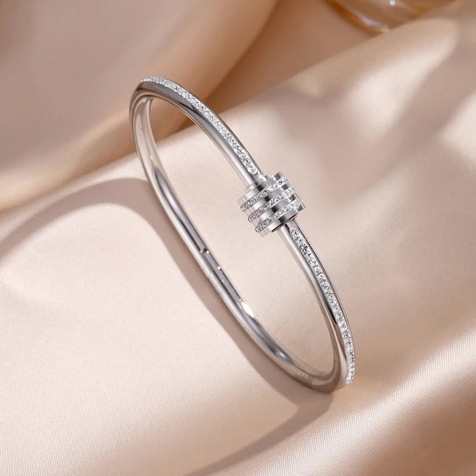 Women's Sparkling Zirconia Stainless Steel Stackable Bangle Set Gift