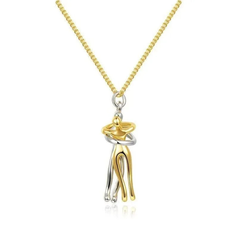 Mother Child Hug Pendant Two-Tone Detachable Necklace Family Gift