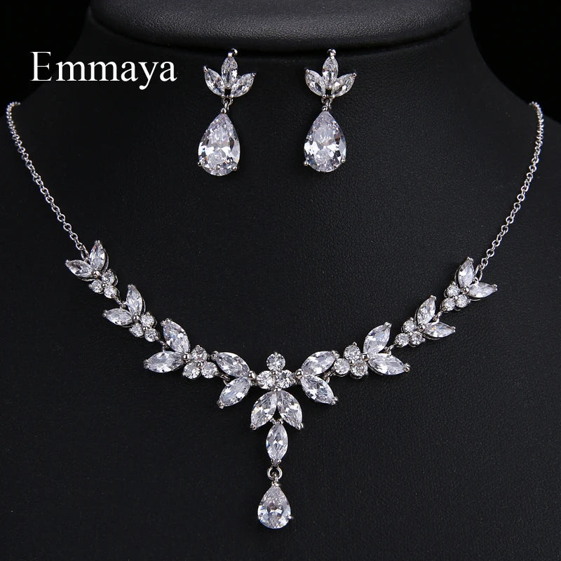 Women's CZ Stud Earrings Necklace Jewelry Set Wedding Party Gift