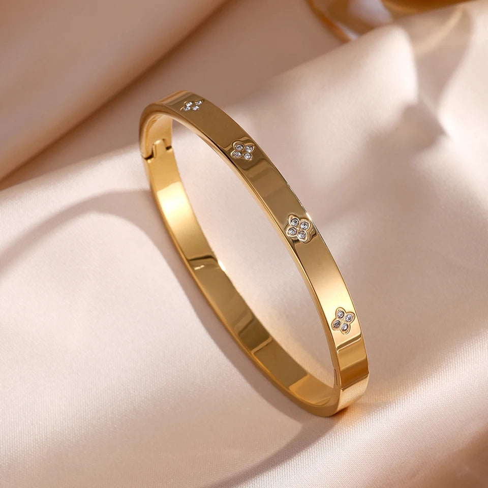 Women's Sparkling Zirconia Stainless Steel Stackable Bangle Set Gift