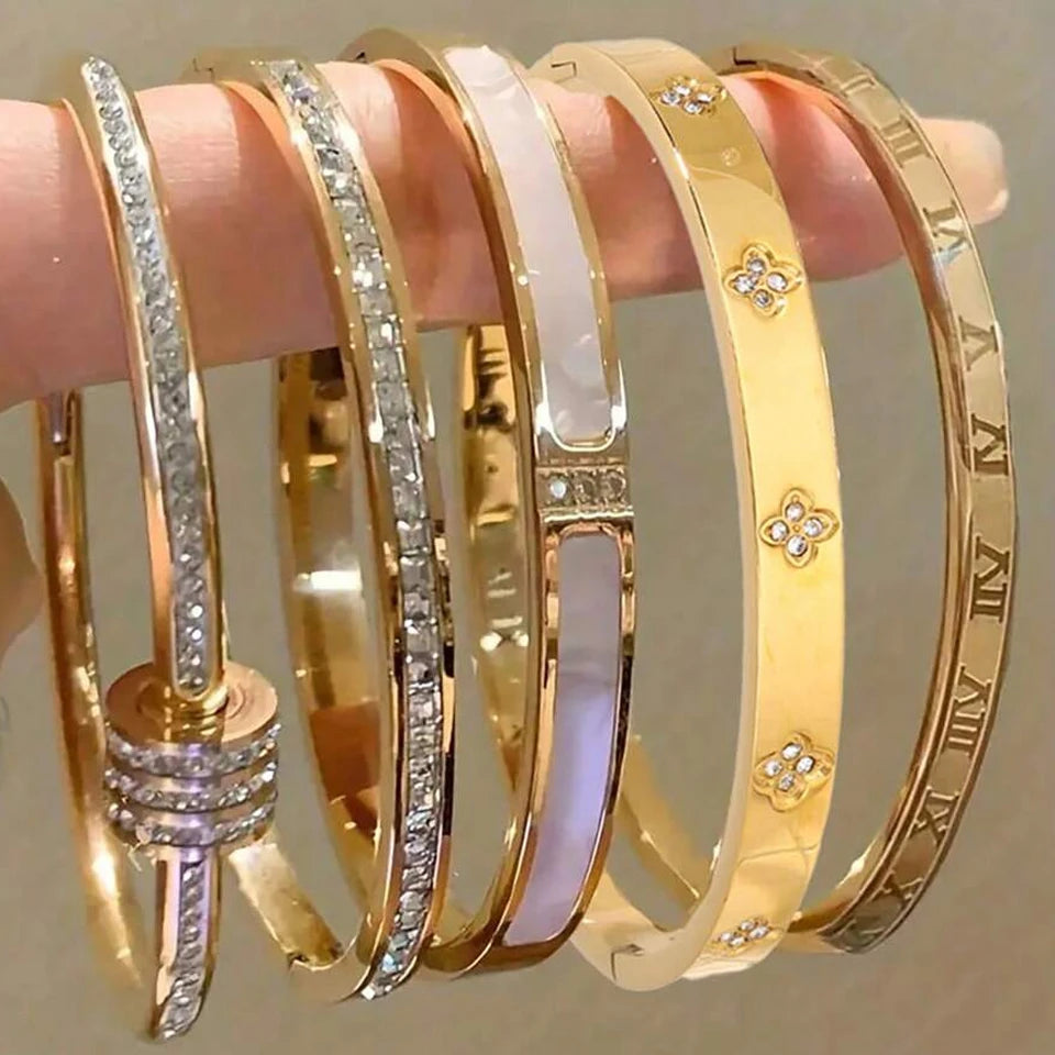 Women's Sparkling Zirconia Stainless Steel Stackable Bangle Set Gift
