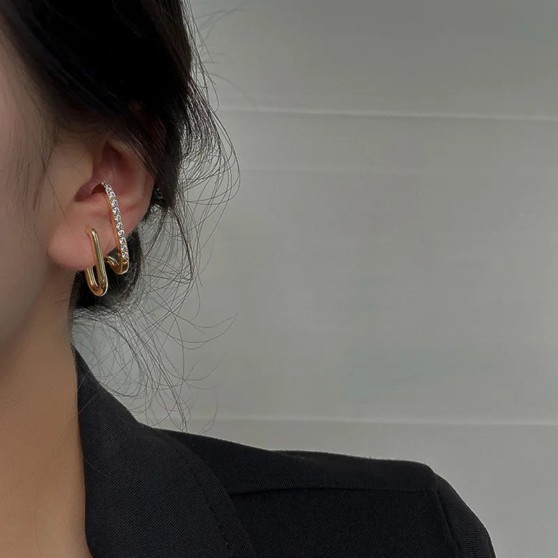 Korean Double Row Irregular U-Shape Gold Piercing Earrings Women