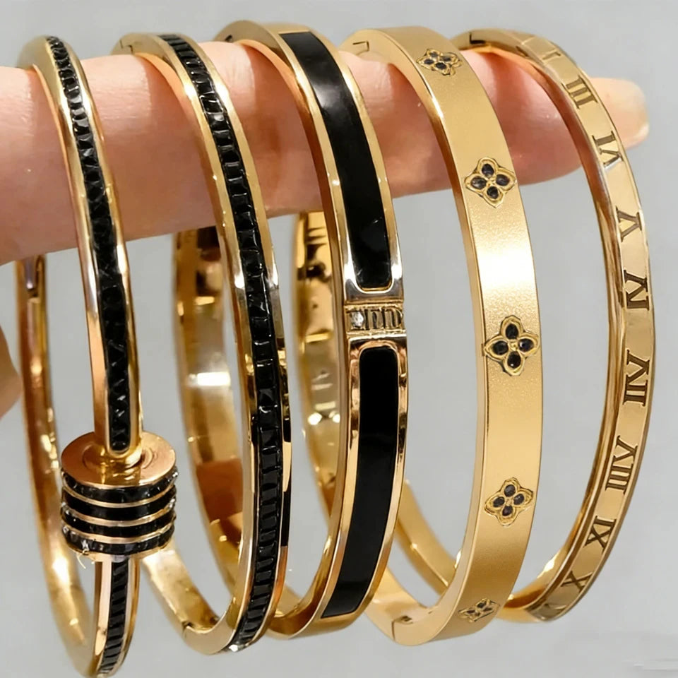 Women's Sparkling Zirconia Stainless Steel Stackable Bangle Set Gift