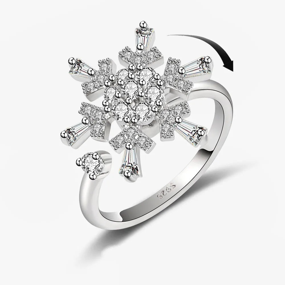 Anti-Stress Crystal Flower Spinner Ring Women Wedding Jewelry Gift