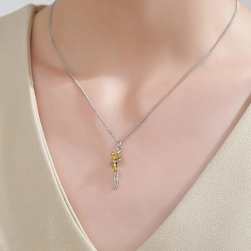 Mother Child Hug Pendant Two-Tone Detachable Necklace Family Gift