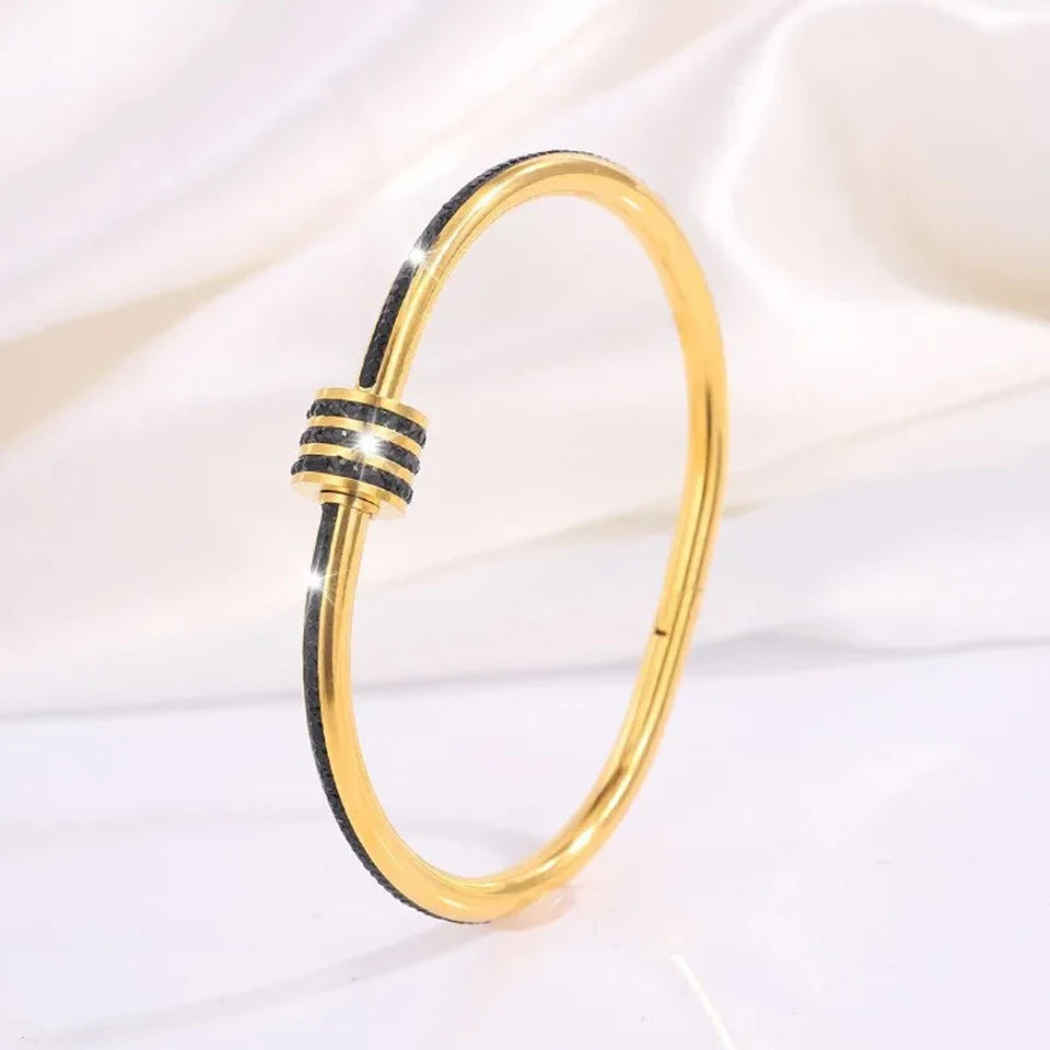 Women's Sparkling Zirconia Stainless Steel Stackable Bangle Set Gift