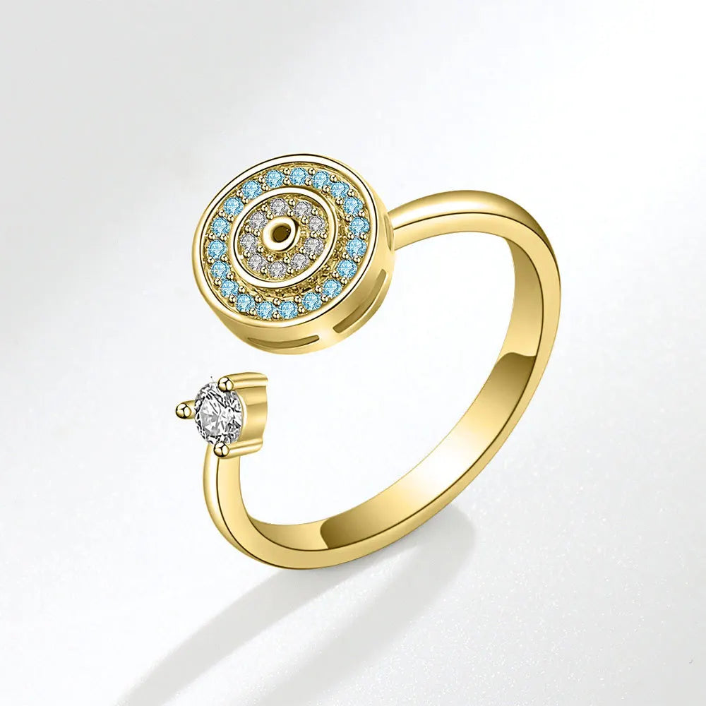 Anti-Stress Crystal Flower Spinner Ring Women Wedding Jewelry Gift