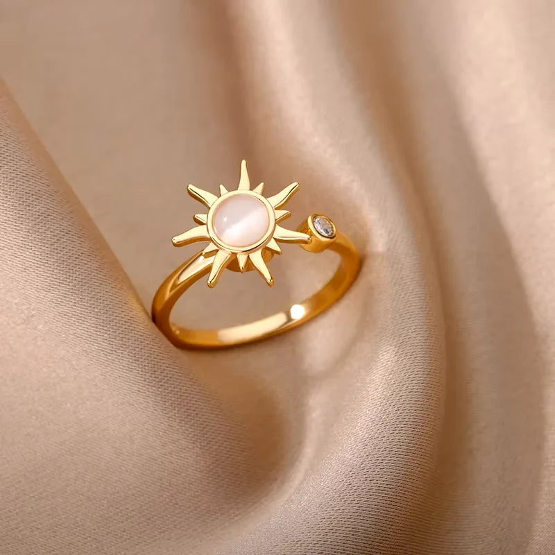 Sun & Star Fidget Ring – Stainless Steel