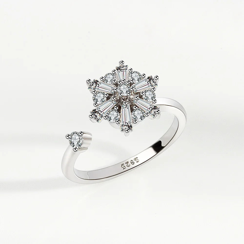 Anti-Stress Crystal Flower Spinner Ring Women Wedding Jewelry Gift