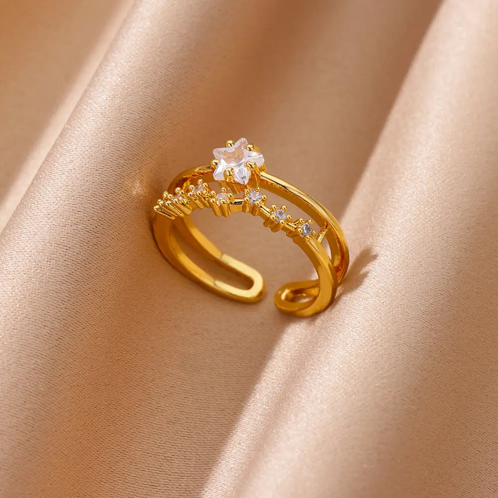 Luxury Zircon Heart Stainless Steel Ring Women Gold Wedding Gift