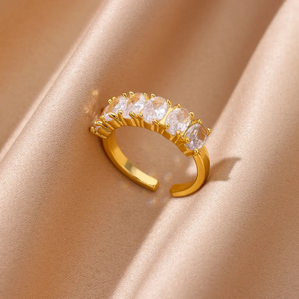 Luxury Zircon Heart Stainless Steel Ring Women Gold Wedding Gift