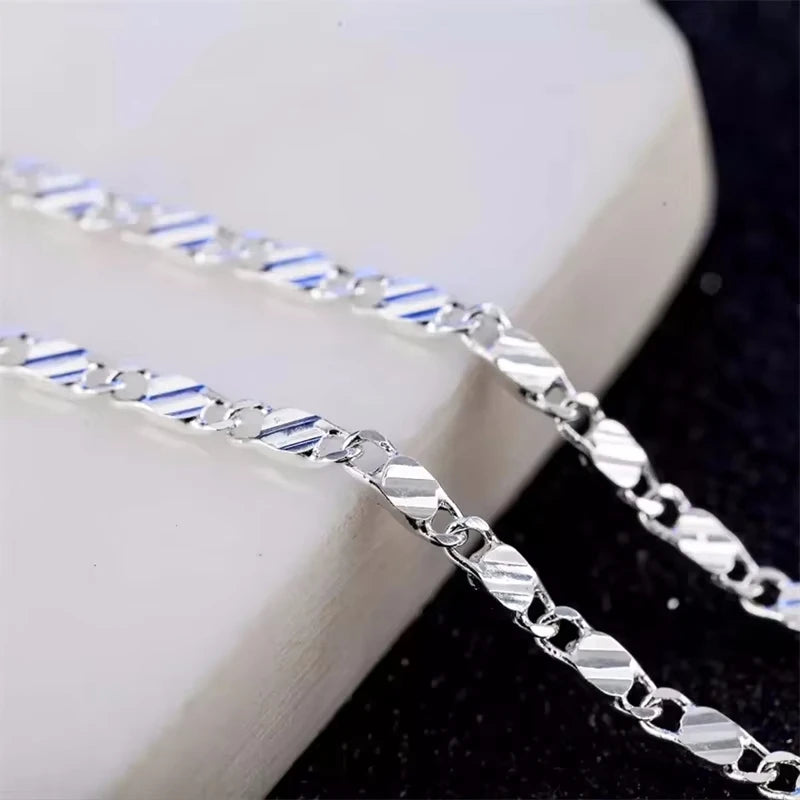 Women's 18K Gold 925 Silver 2MM Side Chain Necklace Jewelry