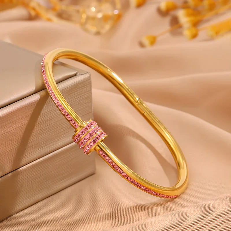 Women's Sparkling Zirconia Stainless Steel Stackable Bangle Set Gift
