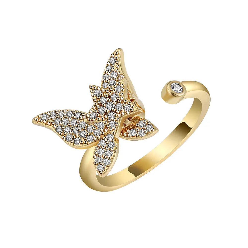 Anti-Stress Crystal Flower Spinner Ring Women Wedding Jewelry Gift
