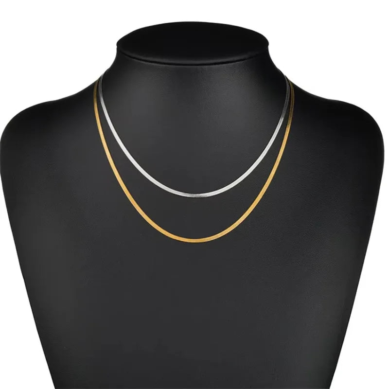 Unisex Herringbone Snake Chain Necklace Stainless Steel Gold Color