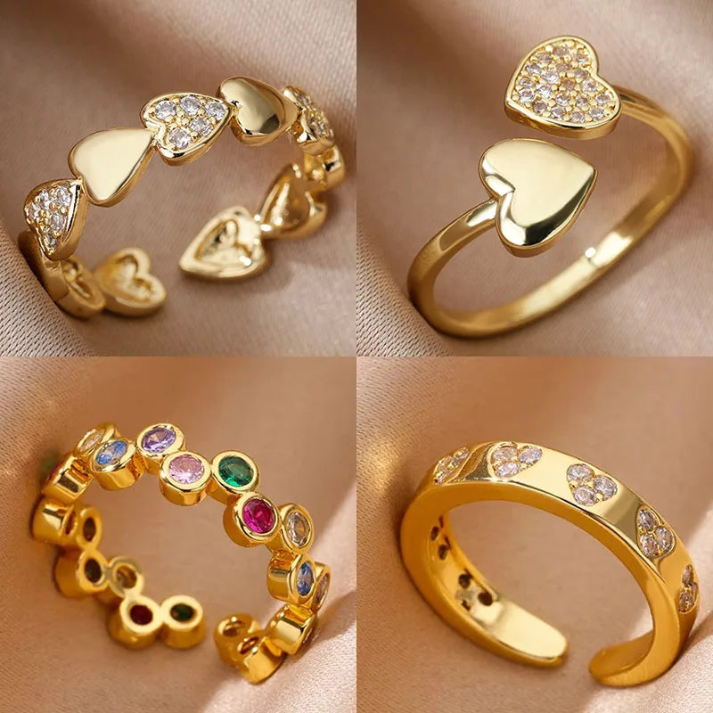Luxury Zircon Heart Stainless Steel Ring Women Gold Wedding Gift