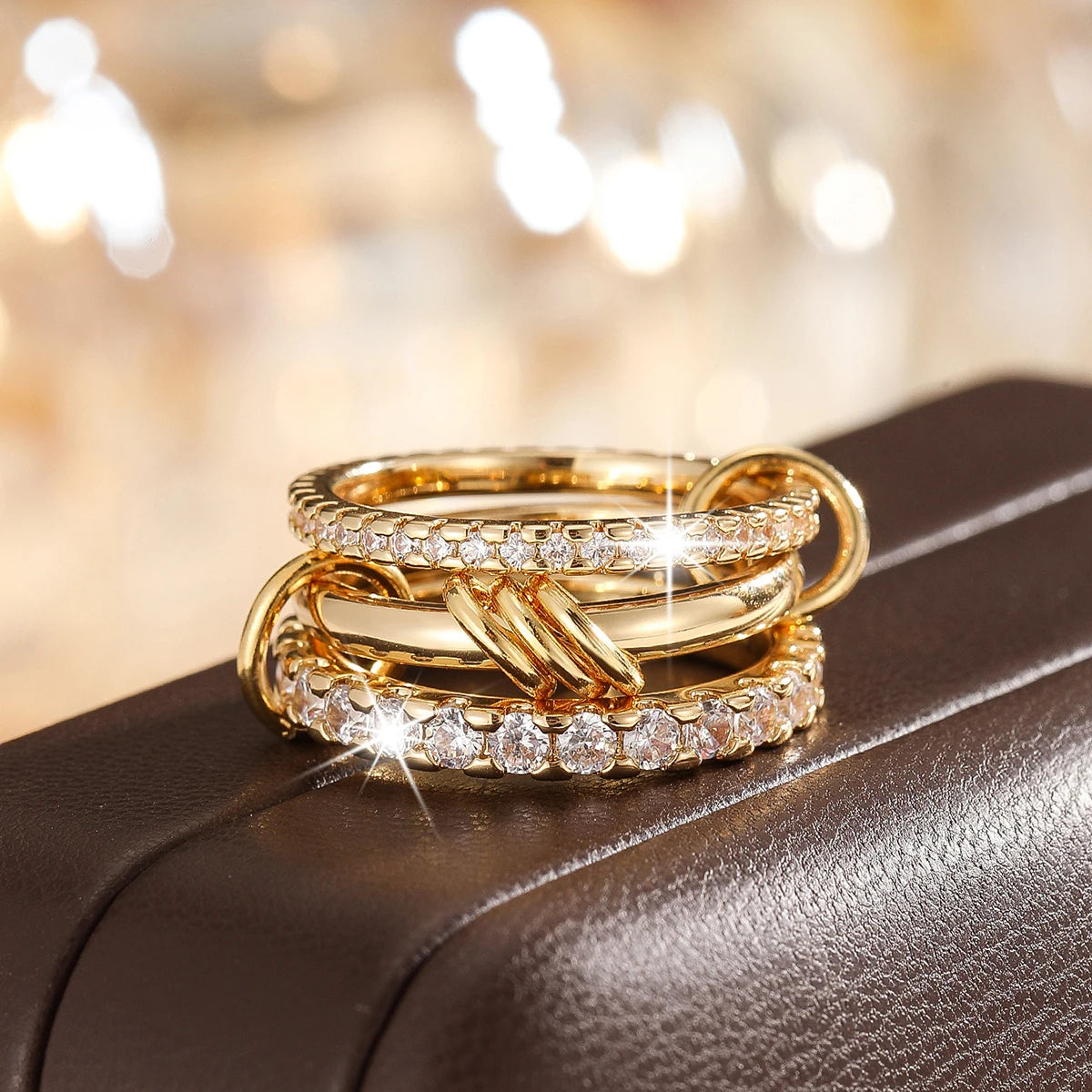 Women's Two-Color Copper Ring Set Hypoallergenic Stackable Jewelry