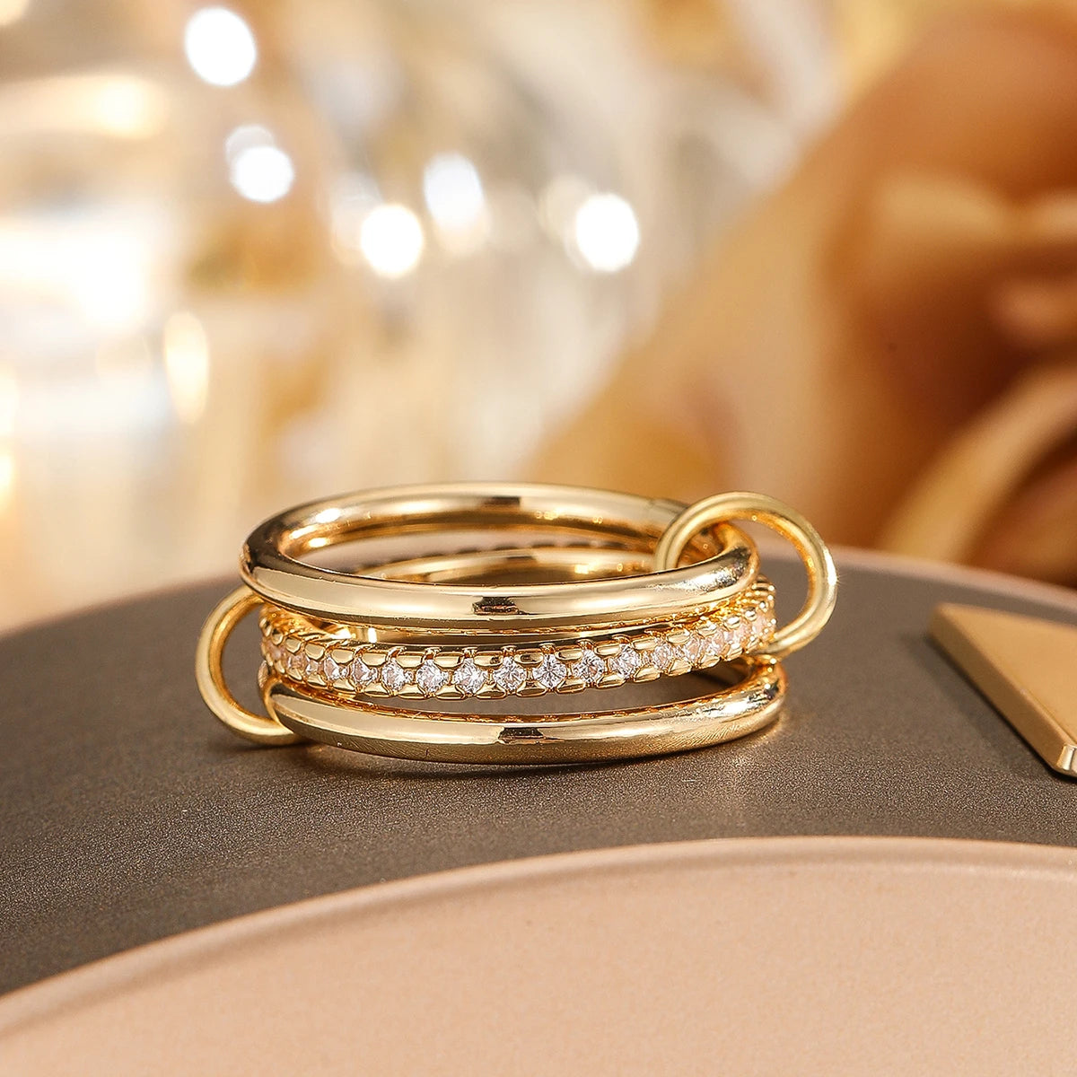 Women's Two-Color Copper Ring Set Hypoallergenic Stackable Jewelry