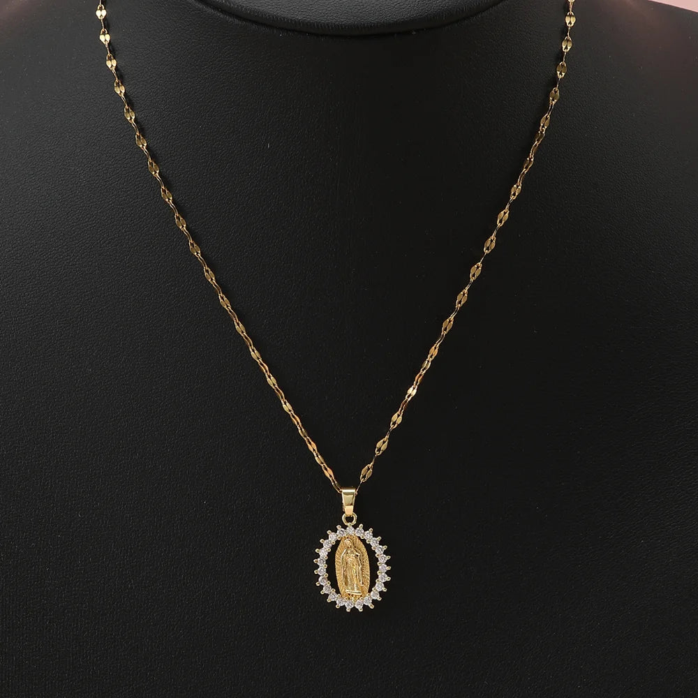 Fashion Micro Inlaid Zircon Virgin Mary Star Pendant Necklace Women