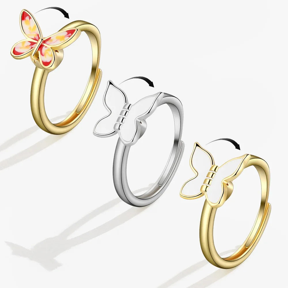 Anti-Stress Crystal Flower Spinner Ring Women Wedding Jewelry Gift