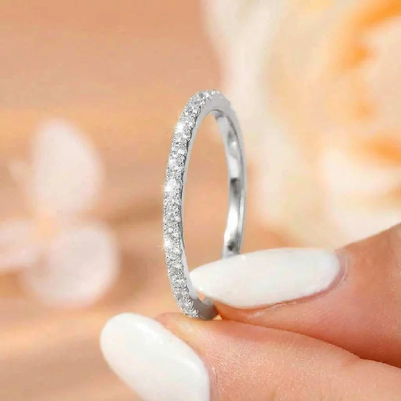 Women's 925 Silver 2mm Zircon Stackable Plain Ring Fine Jewelry