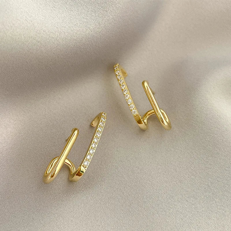 Korean Double Row Irregular U-Shape Gold Piercing Earrings Women