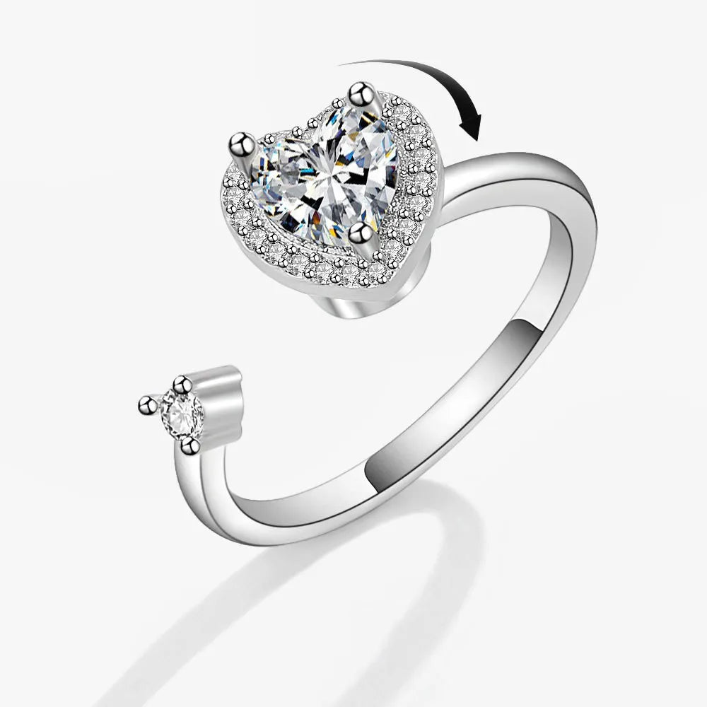 Anti-Stress Crystal Flower Spinner Ring Women Wedding Jewelry Gift